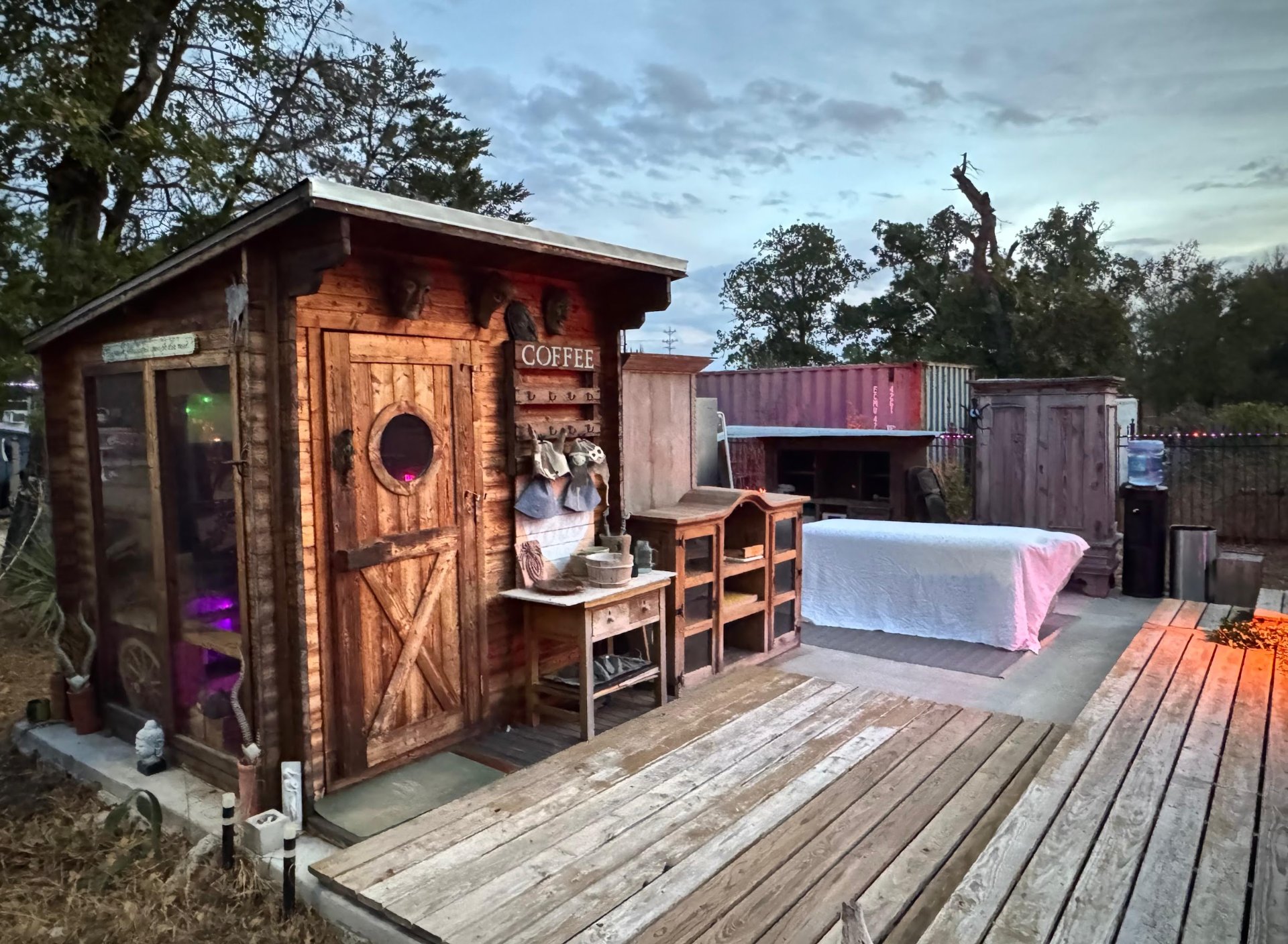 The sauna and deck in the Sparadise spa area