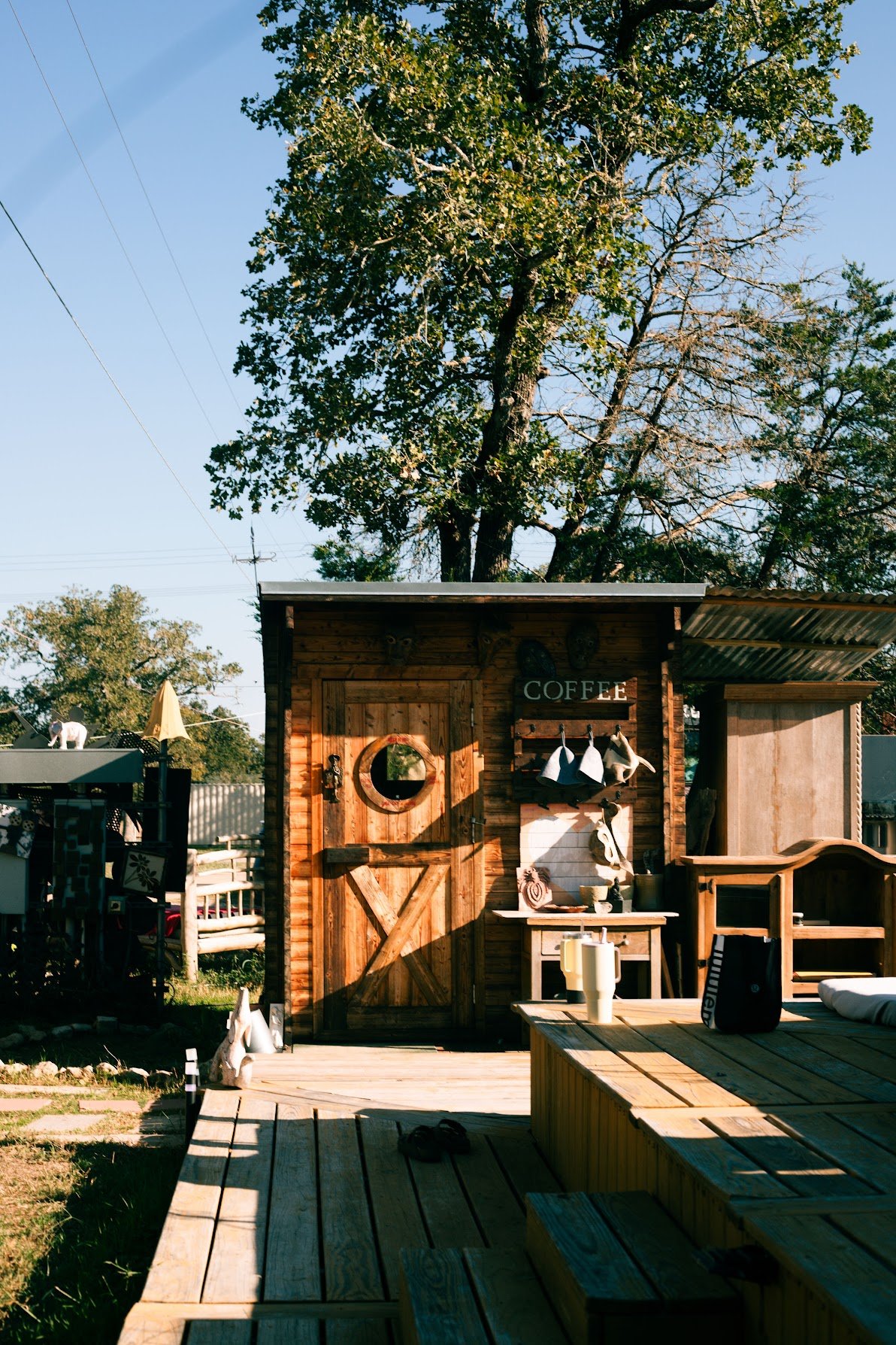 The sauna cabin exterior, seen from the deck